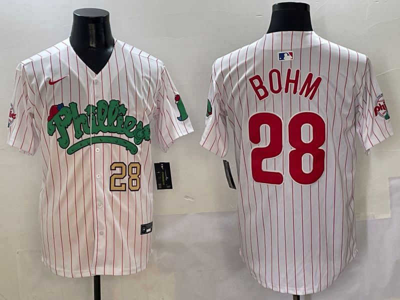 Men Philadelphia Phillies #28 Bohm White Fourth generation Joint Name Nike 2025 MLB Jersey style 12